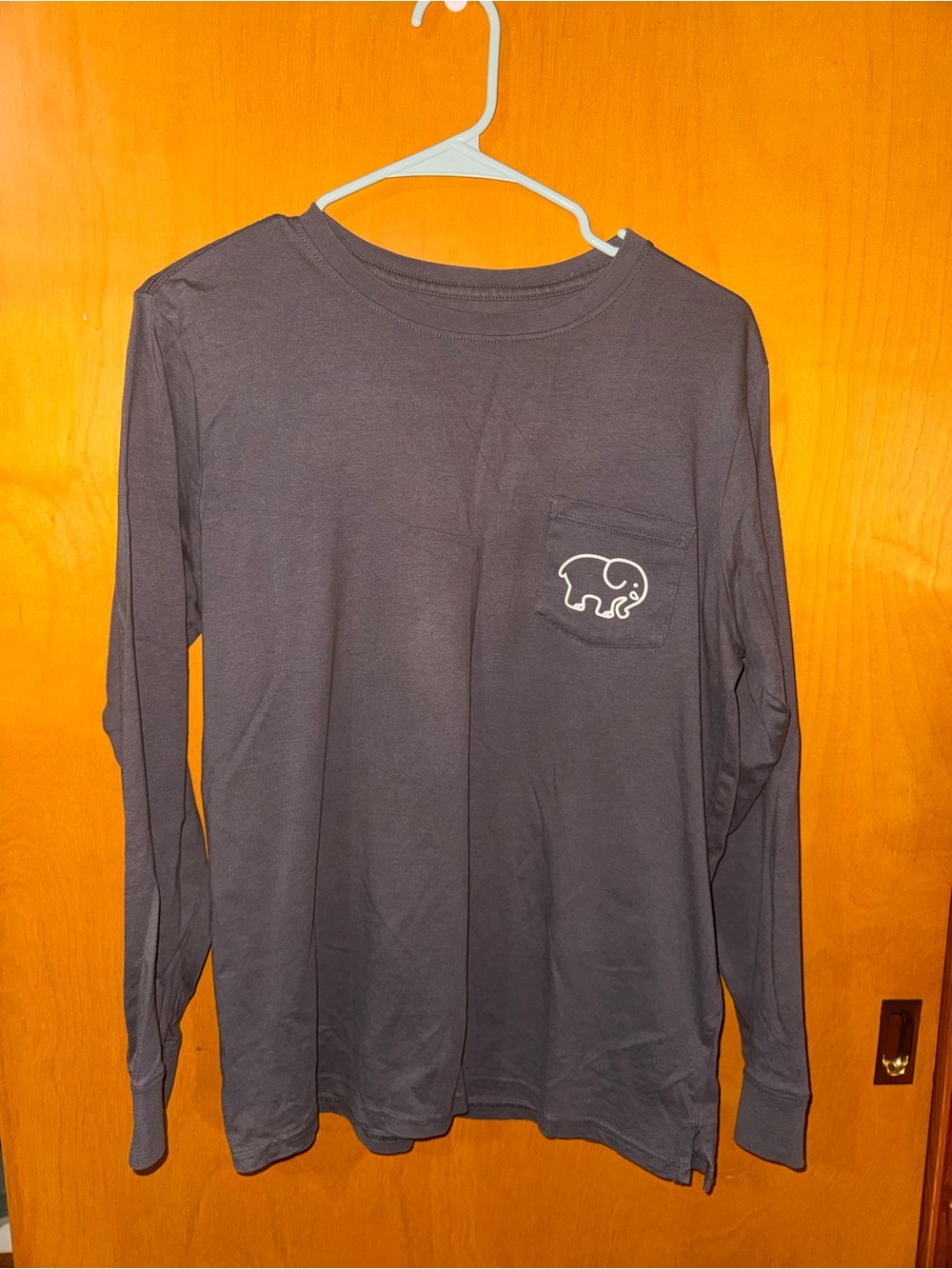 ivory ella Long Sleeve Pocket Tee in Charcoal with White Elephant Logo